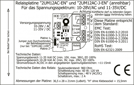 Miniatur-Relaisplatine "2UM12AC-J-EN", V4.0, anreihbar