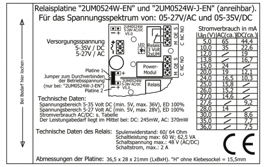 Miniatur-Relaisplatine "2UM0524W-EN", V5.0