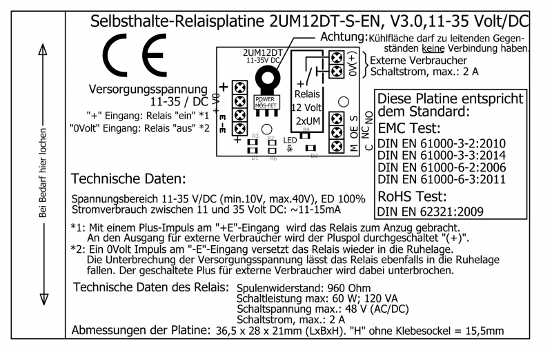 Miniatur-Relaisplatine mit „Selbsthalte-Funktion 2UM12DT-S-EN V4.0