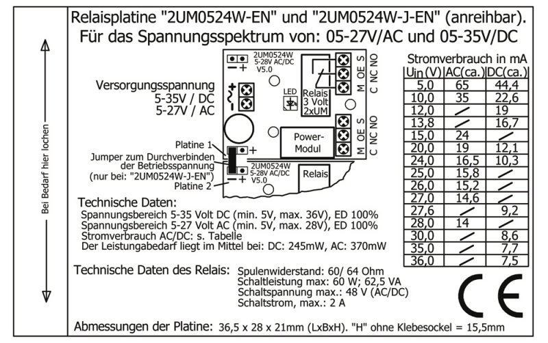 Miniatur-Relaisplatine "2UM0524W-J-EN", V5.0, anreihbar