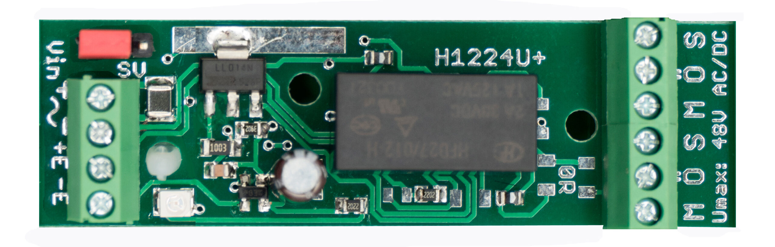 Hutschienen- Relaisplatine „H1224U+“ für den AC/DC Betrieb
